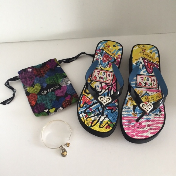 Brighton Women's Julia Flip Flops 8 Sandals NWOT + Art and Soul Bangle Bundle - Picture 1 of 15